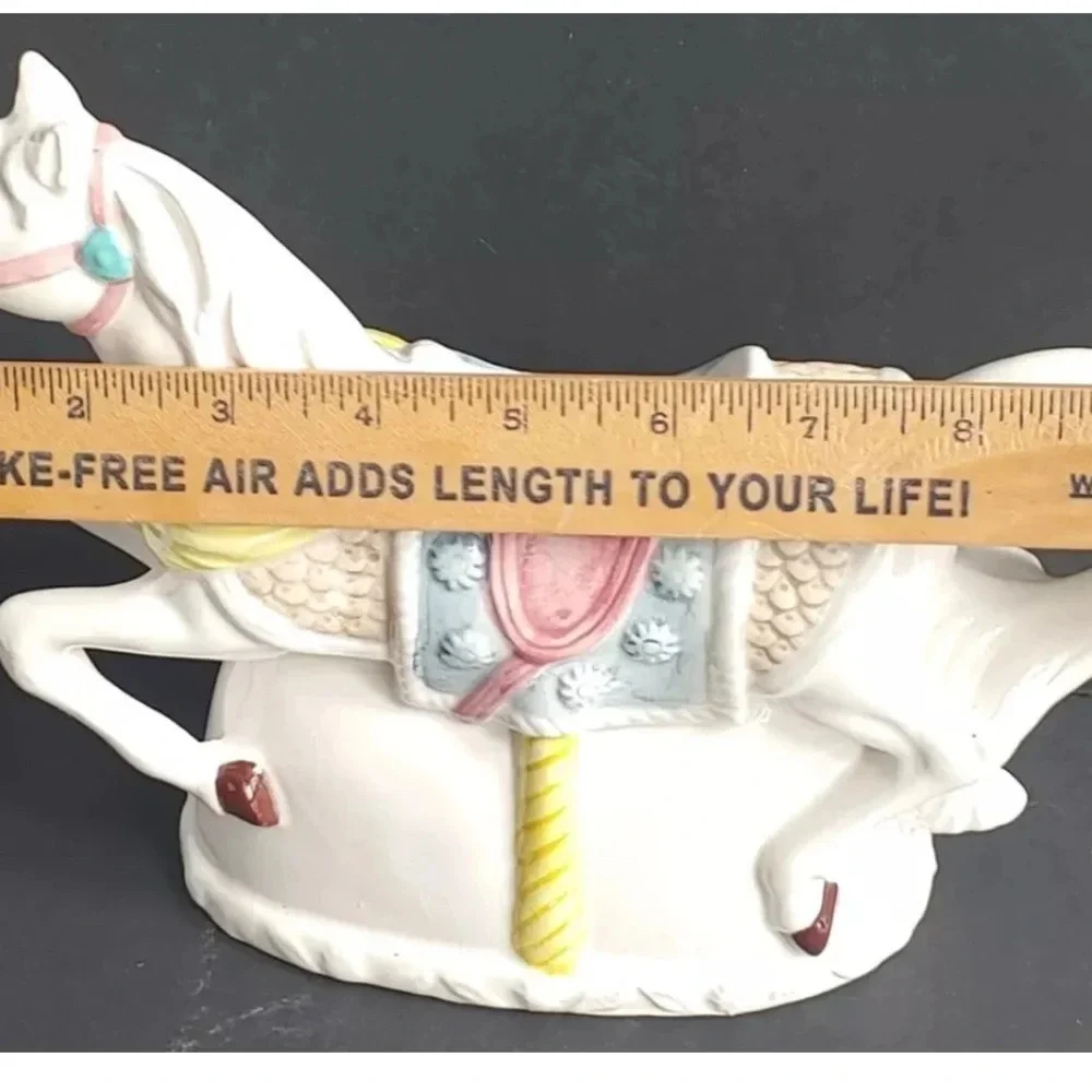 Vintage White Ceramic Carousel Horse Figurine Planter Vase - Heritage America